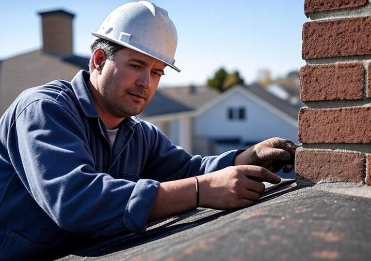 Chimney inspector examining a fireplace